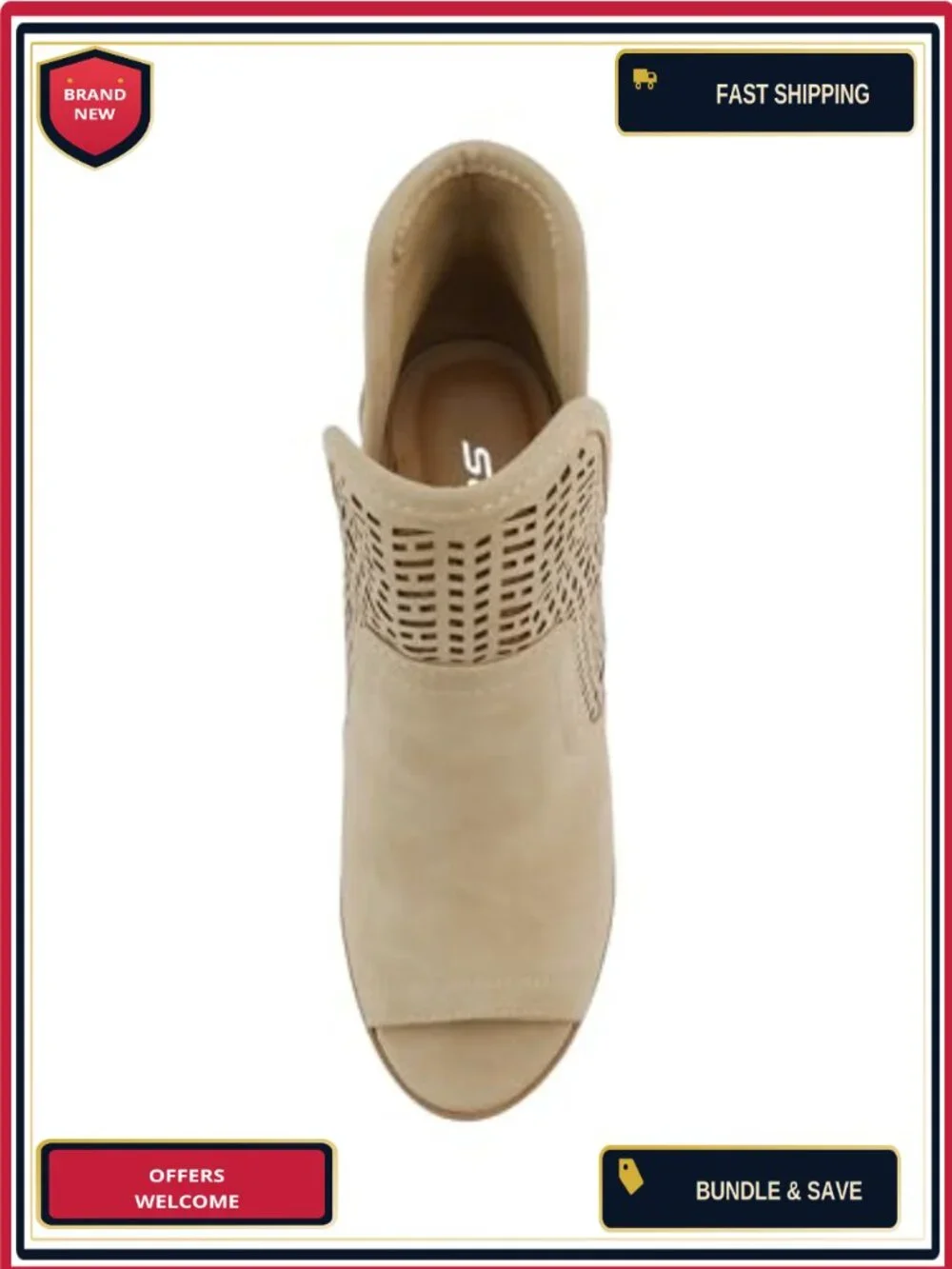 Women Peep Toe Closed-Back Geometric Cut High Heel Ankle Boots Block Heel Taupe